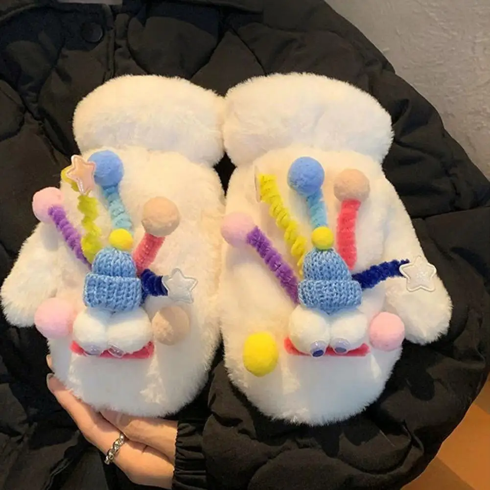 قفازات من الفرو الصناعي، قفازات شتوية مبطنة بالصوف للنساء، تصميم كرتوني، دفء سميك للاستخدام الداخلي والخارجي #2