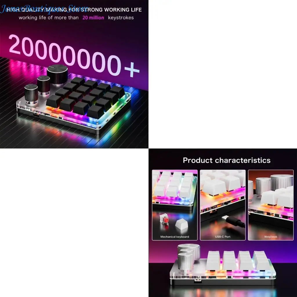 

Макропрограммируемая клавиатура USB C с 16 настраиваемыми клавишами и 3 ручками, совместимая с для геймеров и офиса