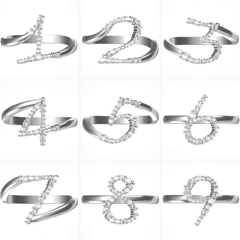 New Lucky Arabic Numerals 0 - 9 Figure Pavé Clear Zircon Sparkling 925 Sterling Silver Round Pantaro Ring Women Original Jewelry