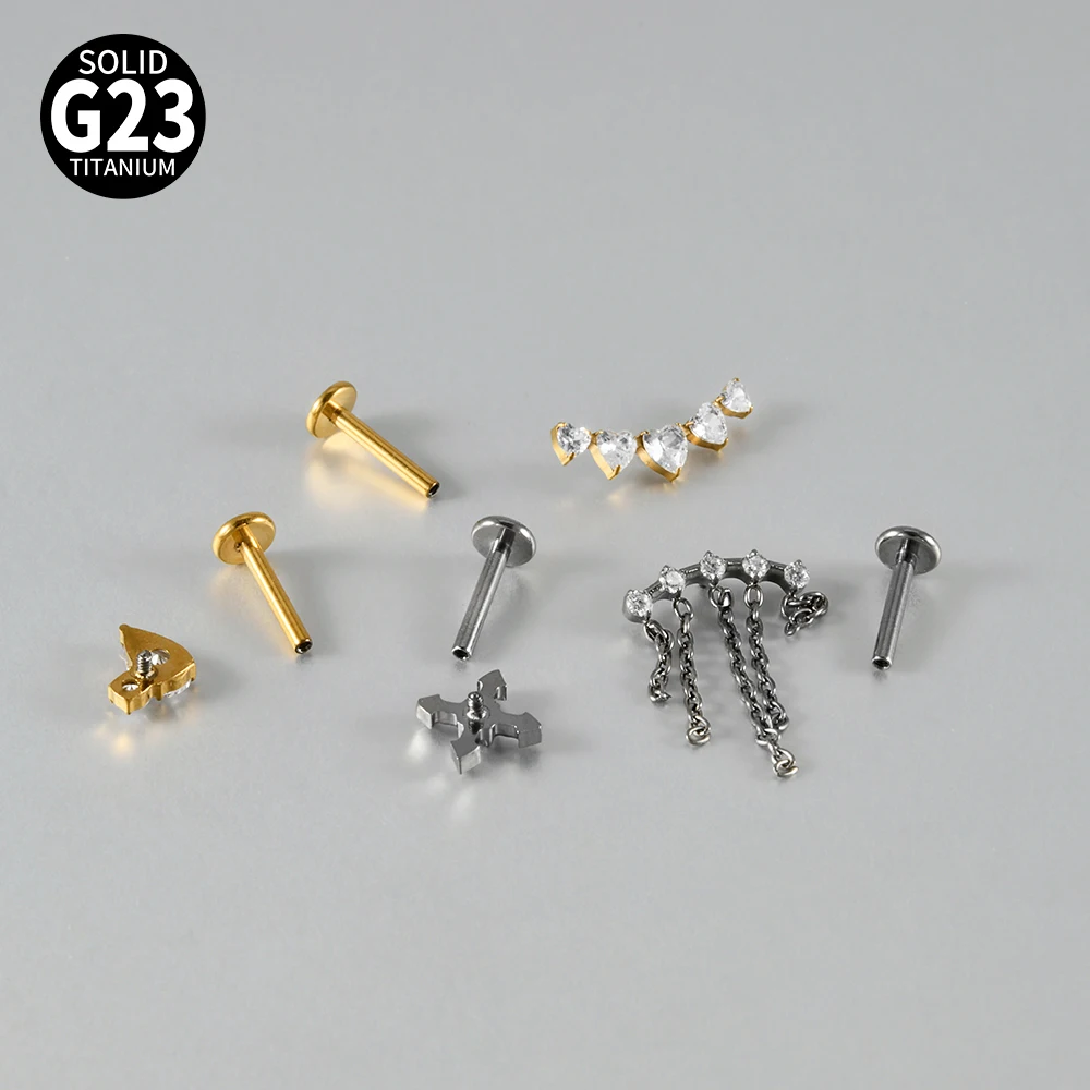 1PC Titanium Marquise CZ Chain Drop Internal Thread Labret Lip Stud Ear Studs Cartilage Helix Lobe Conch Piercing Body Jewelry