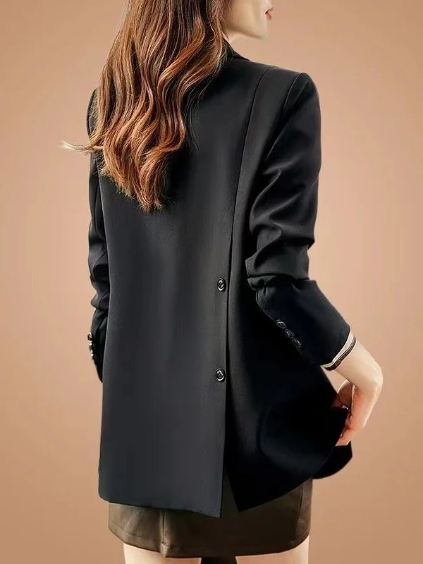 

plus Size Faionable Suit Jaet High Waist Korean Sle Long Sve Button Detail Ba Slit Detail Conceal Meat Detail