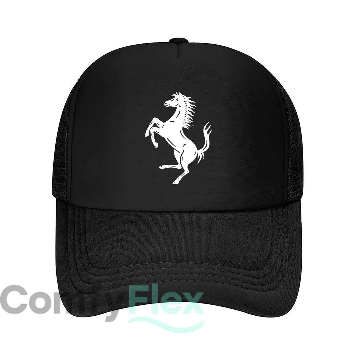 Rearing Horse Line Art Mesh Baseball Cap Polyester Forward Observations Hat Adjustable Golf Hat Summer