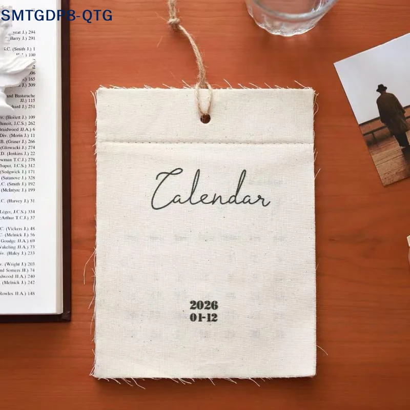 MEW 2026 Canvas Hook-Style Fabric Calendar Wall Calendar, High-Value Retro Style, Instagram-Worthy Wall Calendar Decoration