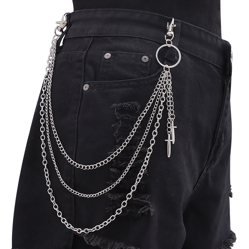 Punk Spike Niet Layered Metall Kette Schlüsselanhänger Für Männer Frauen Hosen Jeans Biker Gothic Rock Gürtel Ketten Schmuck Zubehör Geschenk
