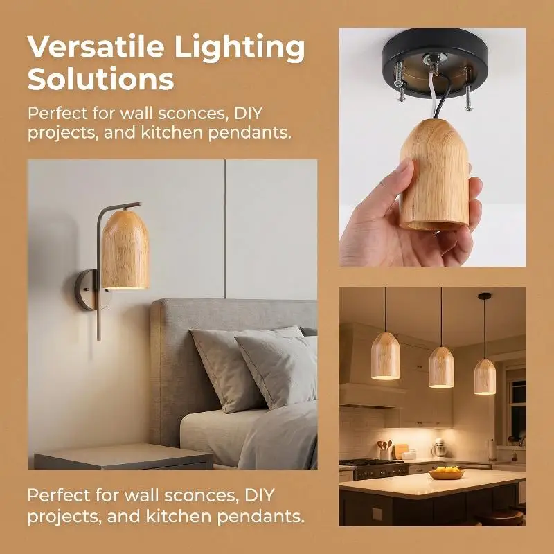 Chandelier Wooden Lamp Holder with E27 Socket for Ceiling Pendant Lights Simple Modern Lighting for Dining Room