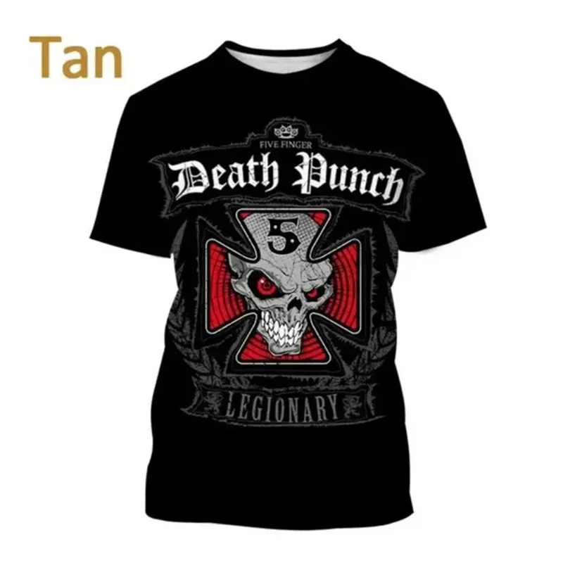 

Latest men's trendy metal T-shirt, 3D Death Punch men's print, short sleeved shirt, round neck, hip-hop, unisex