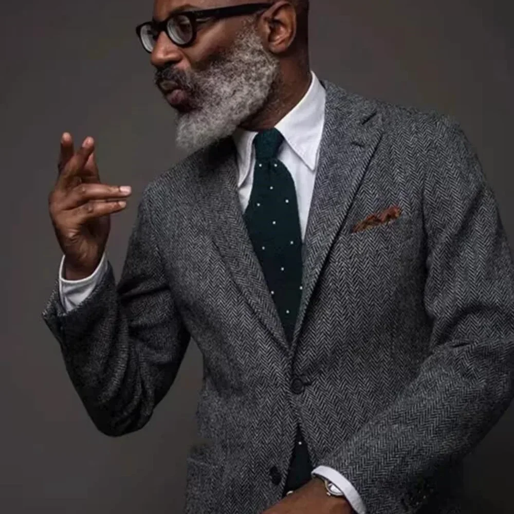 

Высококачественный мужской костюм с узором «елочка», пиджак, свадебный смокинг жениха, однобортный пиджак, облегающий дизайн