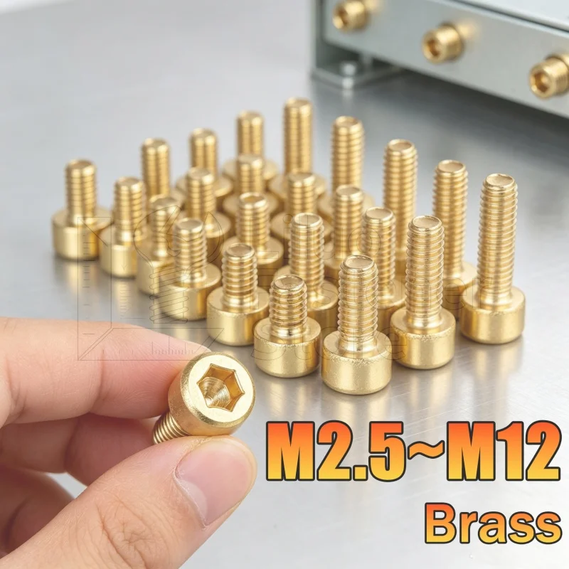 1~50pcs M2.5 M3 M4 M5 M6 M8 M10 M12 Pure Brass Hex Hexagon Socket Cap Head Screws DIN912 Metric Thread Allen Bolt Fastener