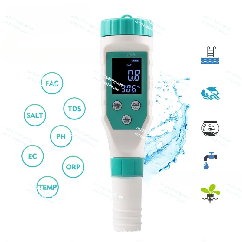 7 in 1 water quality test pen PH meter ORP free chlorine swimming pool water quality monitoring, fish tank salinity