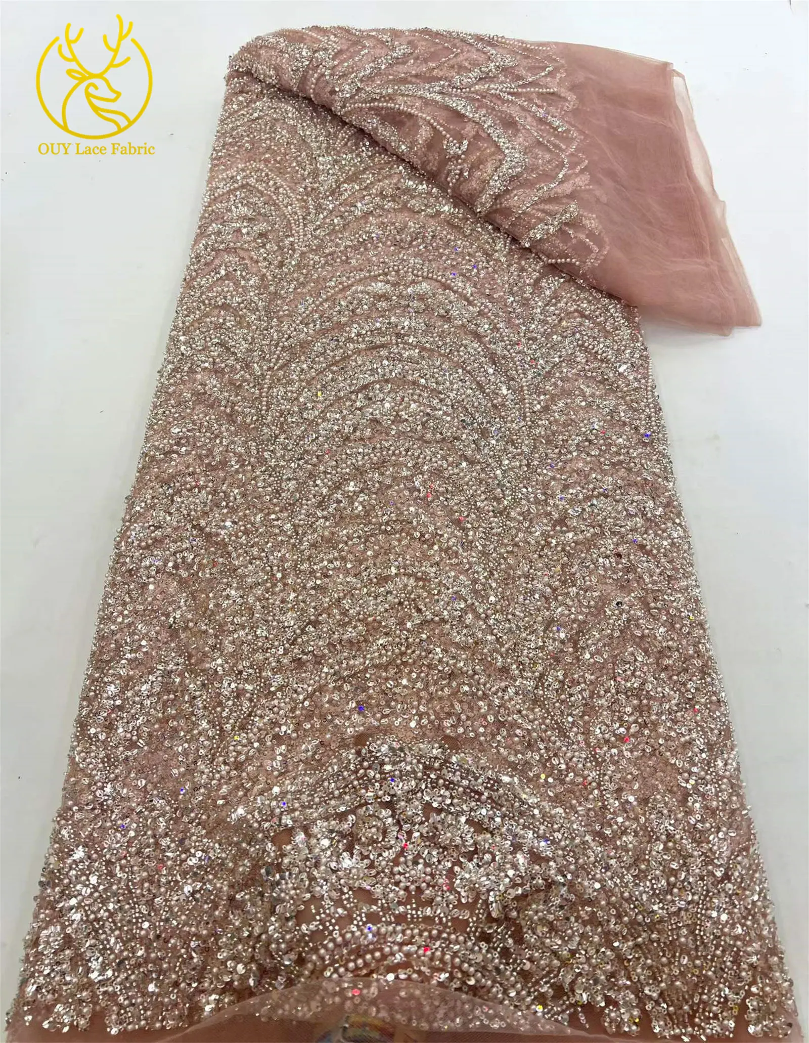 Luxuriöser nigerianischer Tüll mit Stickereien und Perlen – Hochwertiger afrikanischer Mesh-Spitzenstoff für Damen-Abendkleider und Partykleider 2026 zum Nähen – Detail 8