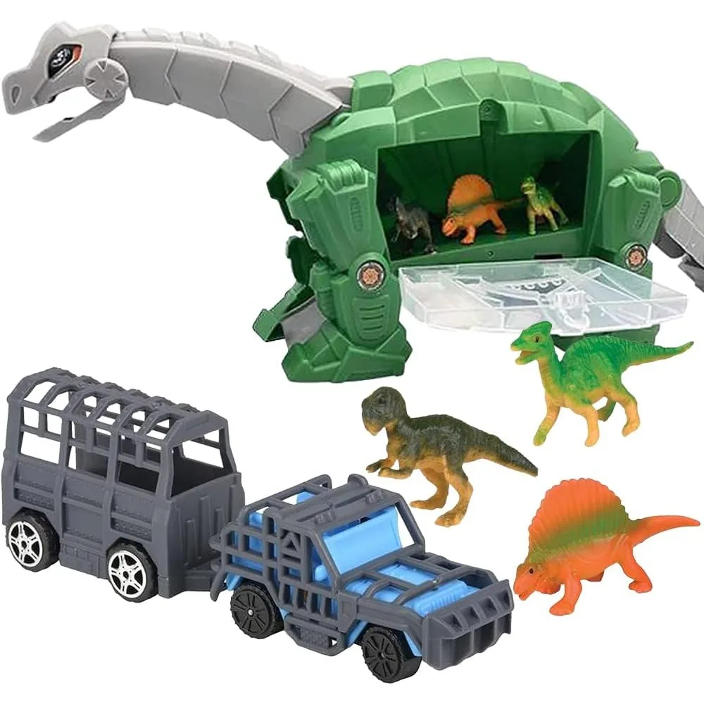 

Interactive Dinosaur Toy Set with Helicopter Vehicles & Brachiosaurus Models Colorful Plastic Playset with Movable Dinosaur