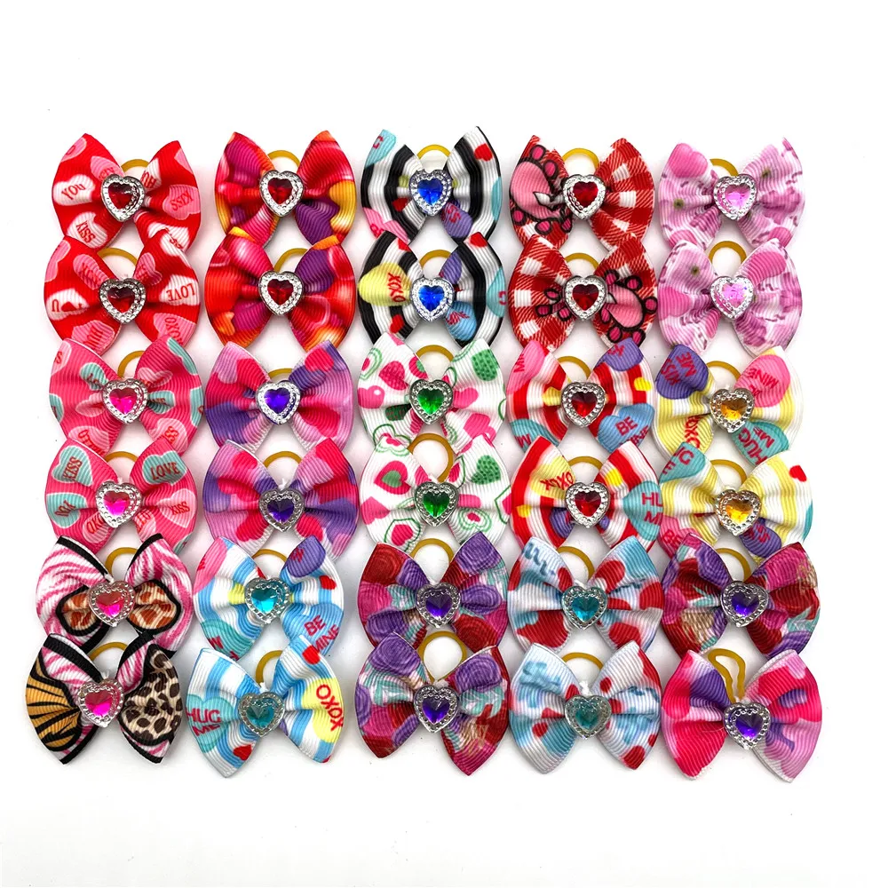 10/20/30pcs Valentine's Day Pet Supplies Dog Hair Bows Small Dog Hair Accessories Heart Style Dog Bow for Small Dog  Accessories