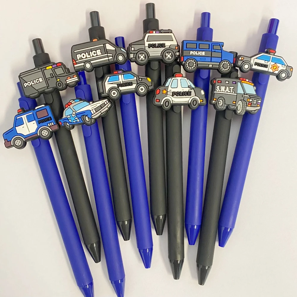 

10 шт. гелевые ручки для полицейских автомобилей, сувениры для гонок, подарки для вечеринок, черные чернила, ручки 0,5 мм для офиса, товары для дня рождения