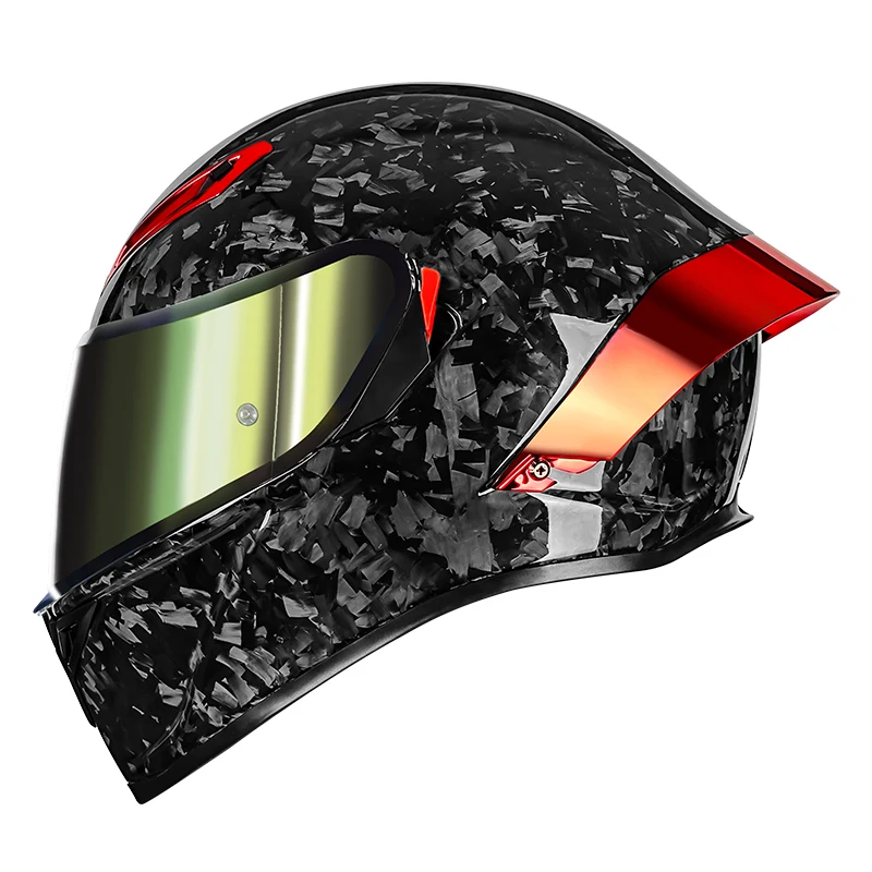 Premium Carbon Fiber Motorcycle Helmet – DOT Certified, Dual-Visor Full-Face Design with an Innovative Large Spoiler