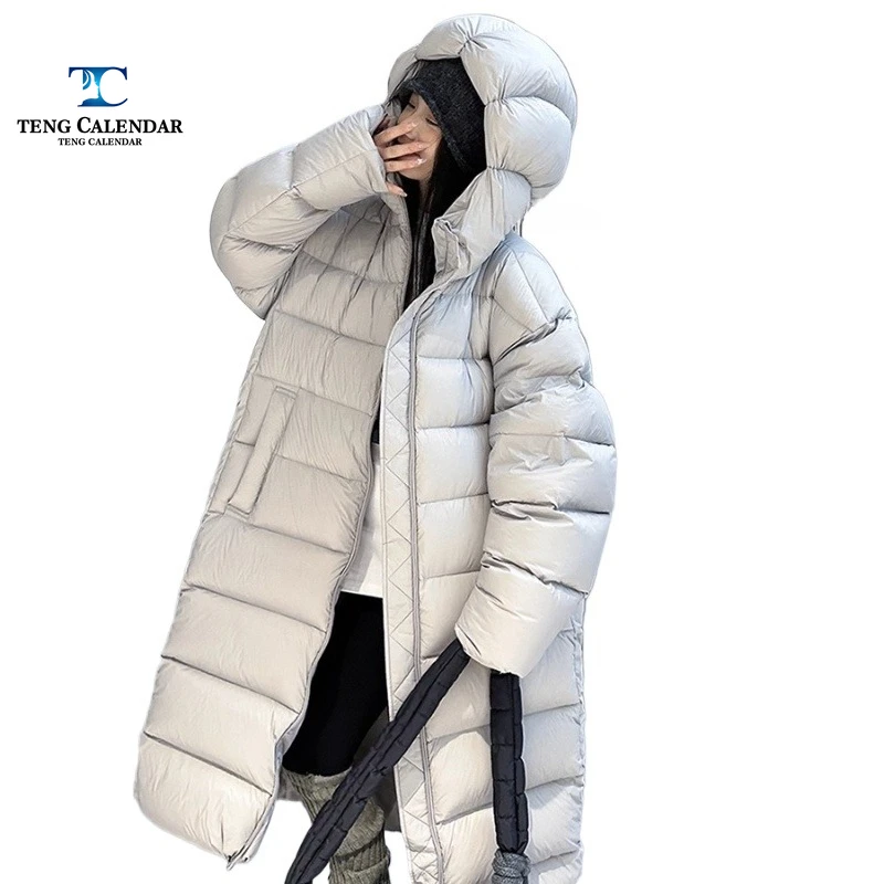 Jaqueta Octopus Hat Cloud Puff, popular ultraleve e grossa até o tornozelo 90 jaqueta de penas de ganso branco, novo modelo feminino 2025