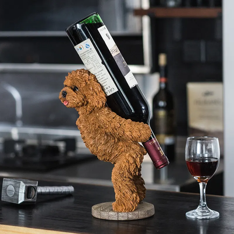 European Style Teddy Dog Wine Rack Cartoon Animal Statue Living Room Decoration Bar Counter Ornament Gift for Friend