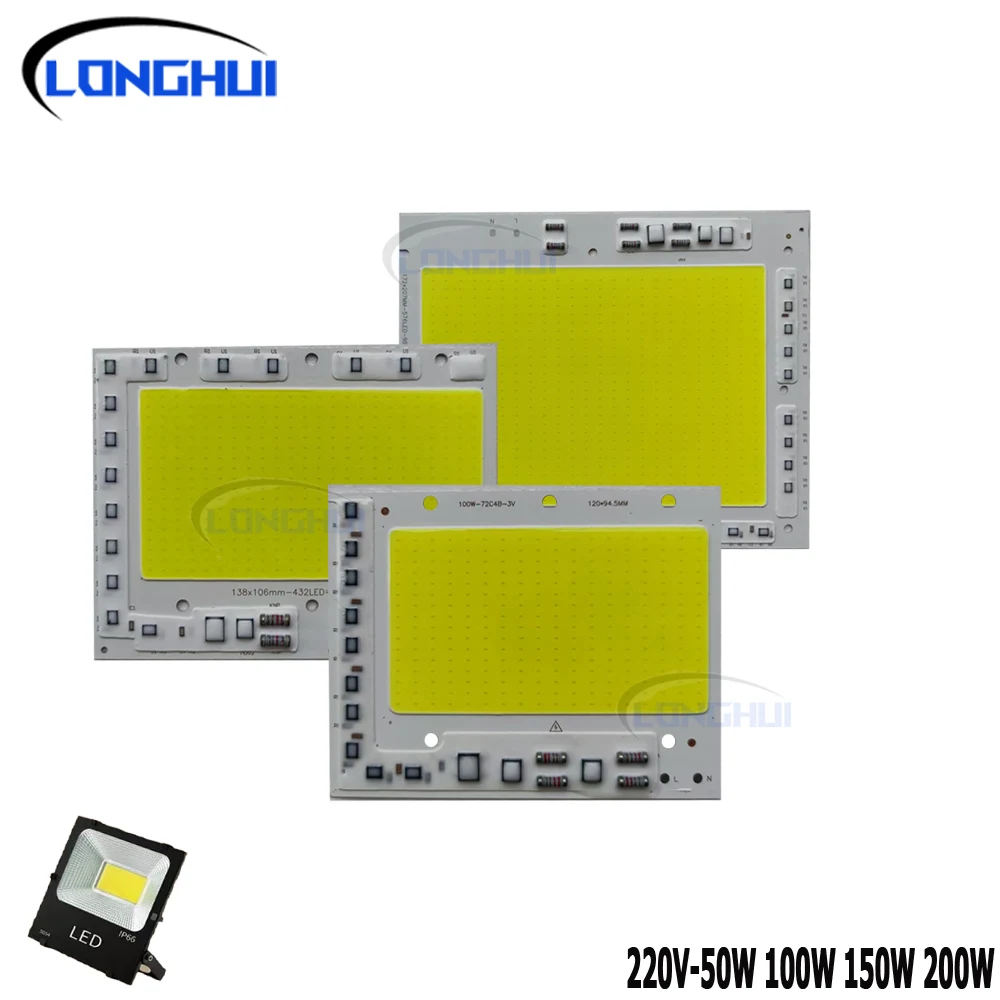 LED PCB Floodlight DIY Spotlight Module 50W 100W 150W 200W AC220V Aluminum Plate White SMD2835 with Smart IC Driver for Home Lig