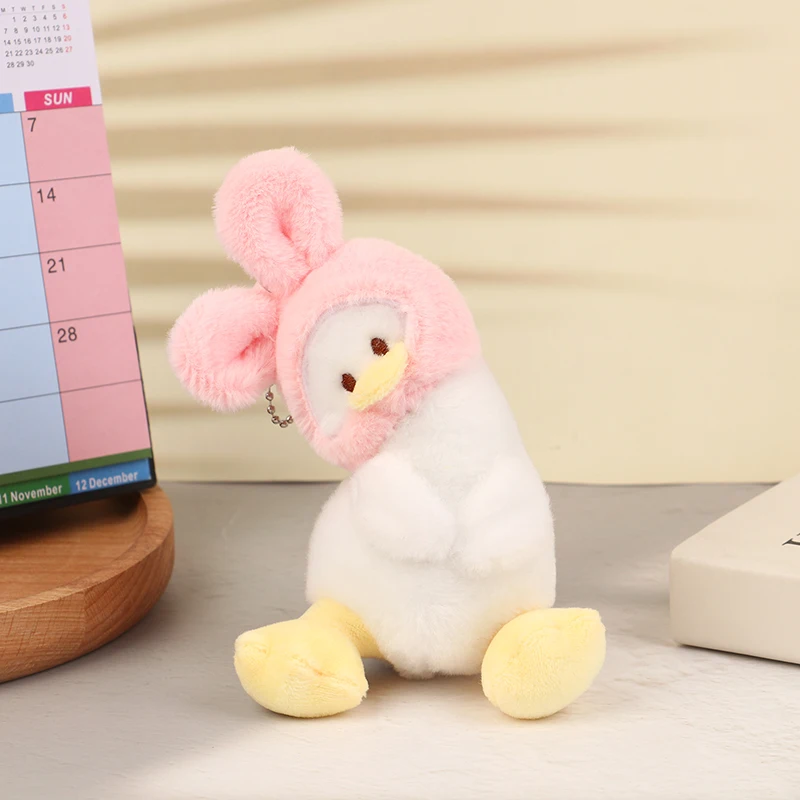 Head Cover Crooked Duck Pendant Keychain Creative Grab Machine Doll Plush Toy Backpack Pendant
