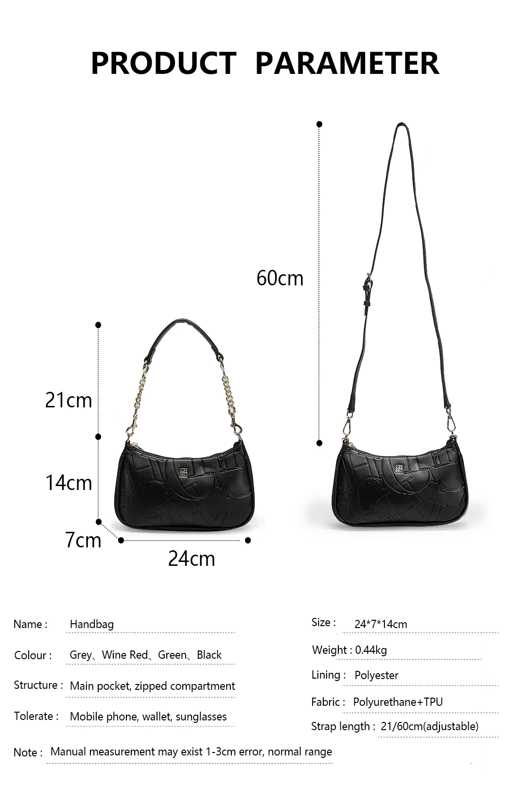CH Luxus Monogramm Geprägte Unterarmtasche für Damen Ketten-Umhängetasche Vintage Reißverschluss Alltägliche Schulterhandtasche – Detail 1