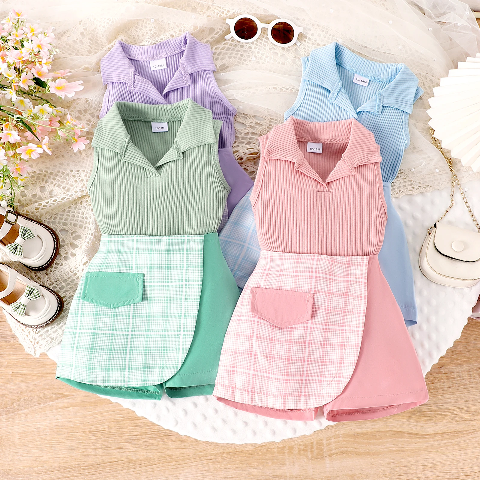 

2PCS Summer New Style Girls 1-5 Years Old Comfortable Trendy Pit Strip Short-Sleeved Top + Flower Pattern Pants Skirt