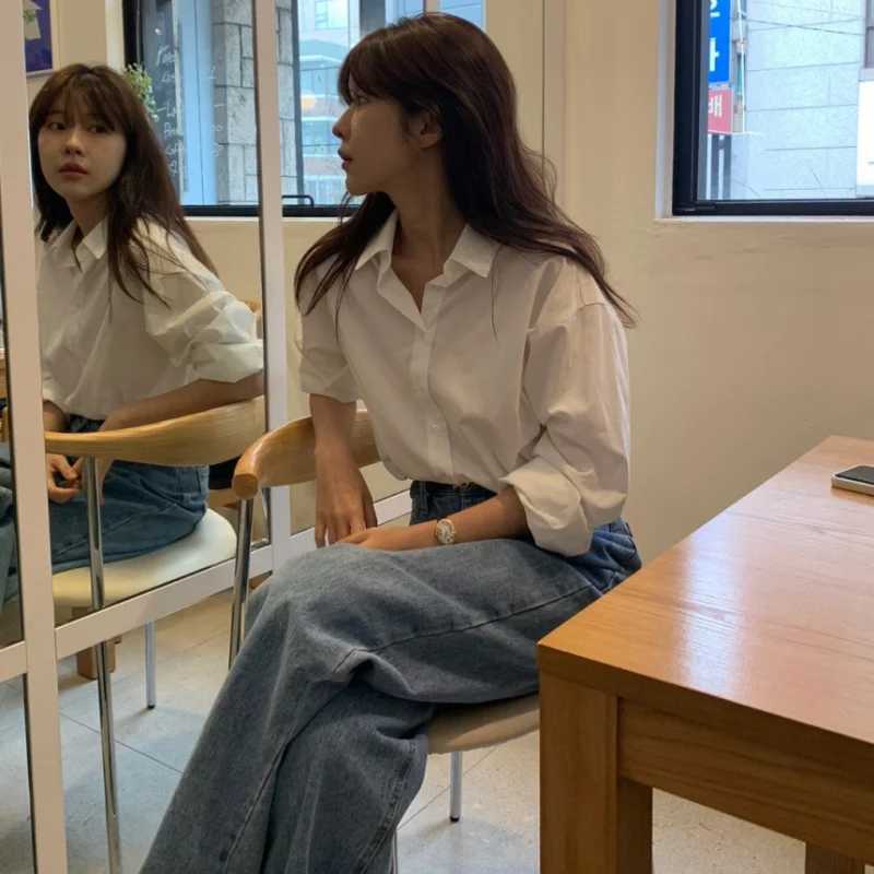 Casual Chic Women's irt Korean Sle mat Lazy Faion Versatile Casual Base Layer Inner Commute Top Loose Fit Long S...