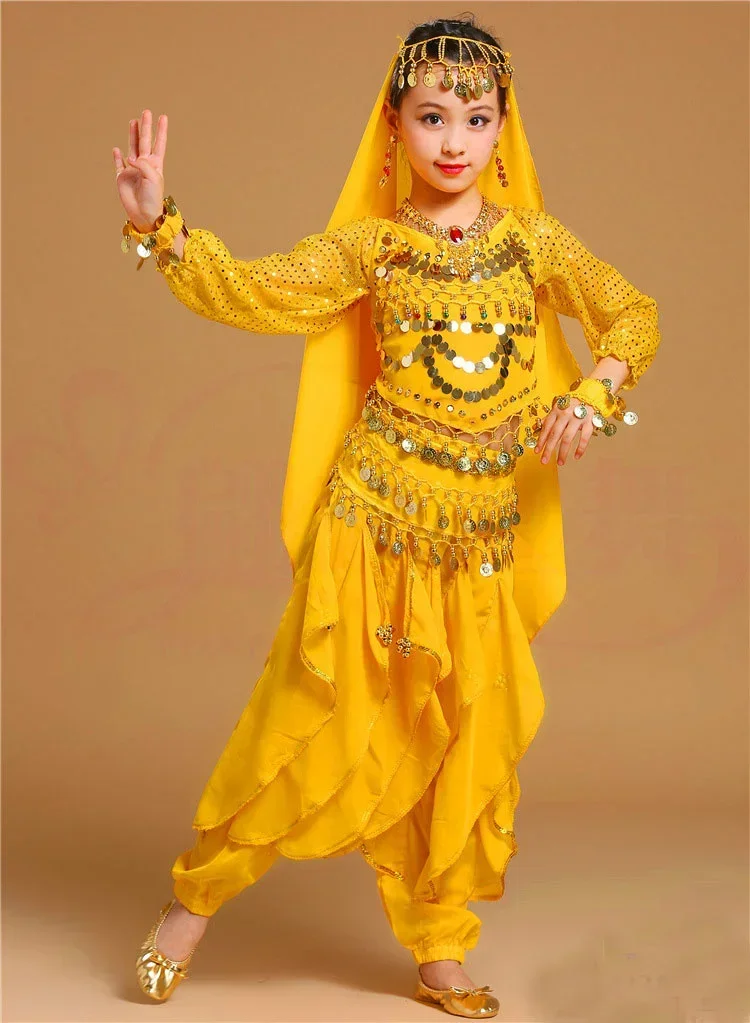 5pc/set Girl Belly Dance Costumes for Kid Dance Set Children Long Sleeve Belly Dancing Costume for Kid Performance Indian Stage