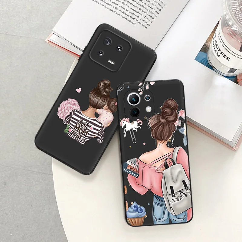 Matte Phone Cases For Redmi 12 12c 13c Note12 Note13 Pro Chrysanthemum Flower Girl Xiaomi 13 Lite 12x 12t 12s Soft Black Cover