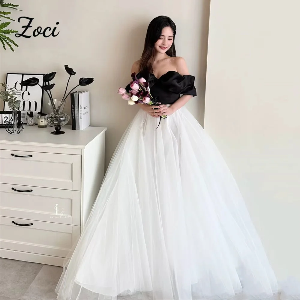 

Zoci Fairy Satin Tulle Wedding Dresses Korean Customized Off Shoulder A Line Wedding Snap Dresses Reception Dresses PhtotoShoot