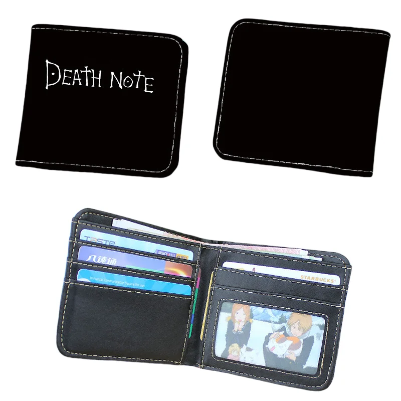 Death Note Anime Black PU Leather Short Wallet with Card Holders Zipper Pocket for Boys Girls Gift