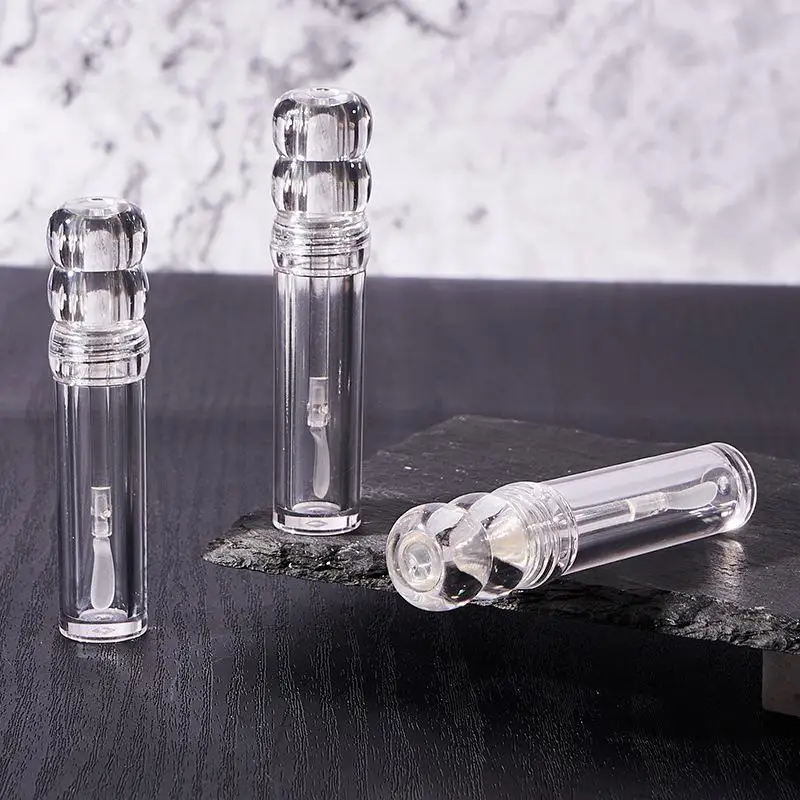 【M】1/5Pcs Round Cosmetic Lipgloss Tube Clear Lip Balm Bottle Refillable 3ML Empty Transparent Lipgloss Tubes With Silicone Brush