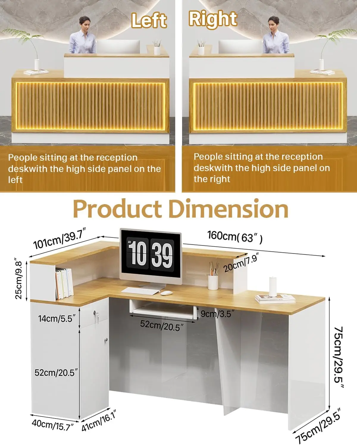 Modern Reception Desk, Solid Wood Reception Desk with CounterCheck Out Stand with Lockable Drawer, Retail Checkout Counter