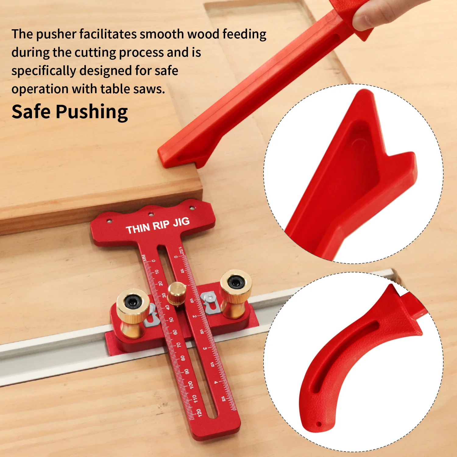 Thin Rip Table Saw Jig W/ 3 Pulleys & Push Stick Kit, Making Repetitive Narrow Strip Cuts, Table Saw Accurate Guide for T Slot