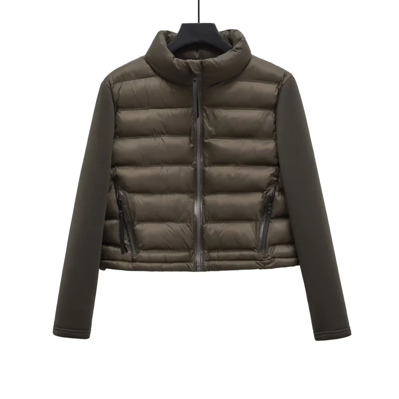 ETJ 2025 Damen Herbst- und Winter-Freizeitjacke, Kurze Sportjacke für Outdoor-Aktivitäten, Leichte, Warme, Gesteppte Jacke mit Kontrastärmeln – Detail 13