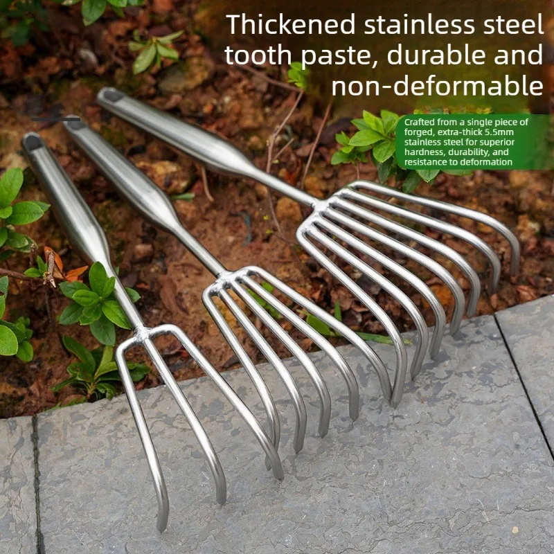 Stainless Steel Beach Rake, Heavy Duty Clam Digging Tool, Multifunctional Hand Rake for Oyster Shell & Garden Planting