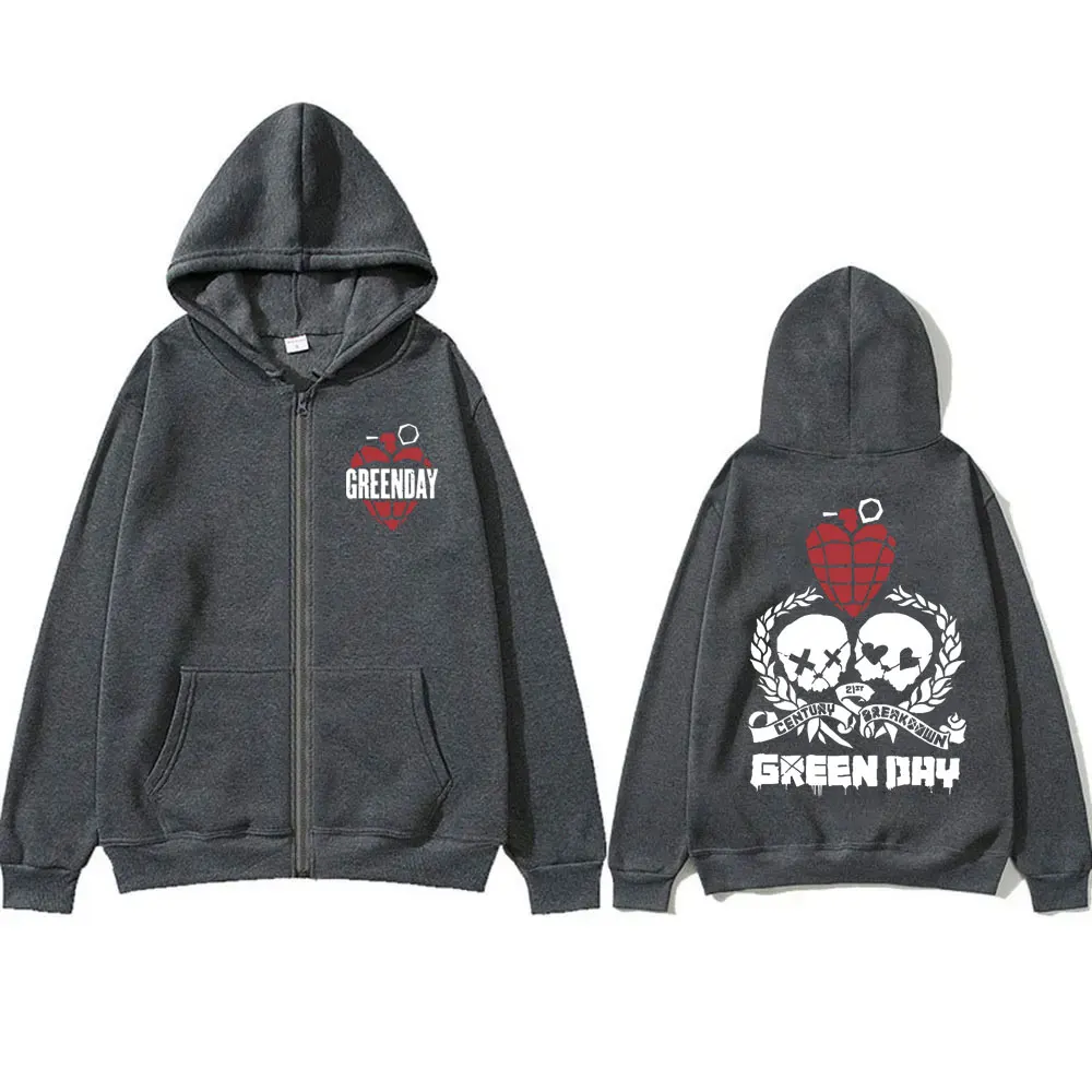 Jaqueta vintage de zíper grande para homens e mulheres, moletom masculino de rock gótico, banda punk rara verde, dia World Tour, zíper, casaco