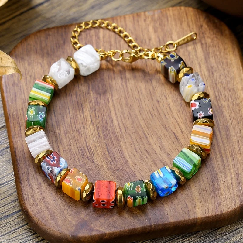 New Handmade Murano Floral Glass Bead Bracelet Fashionable String Beads Diy Personalized Crystal Necklace For Ladies Jewelry