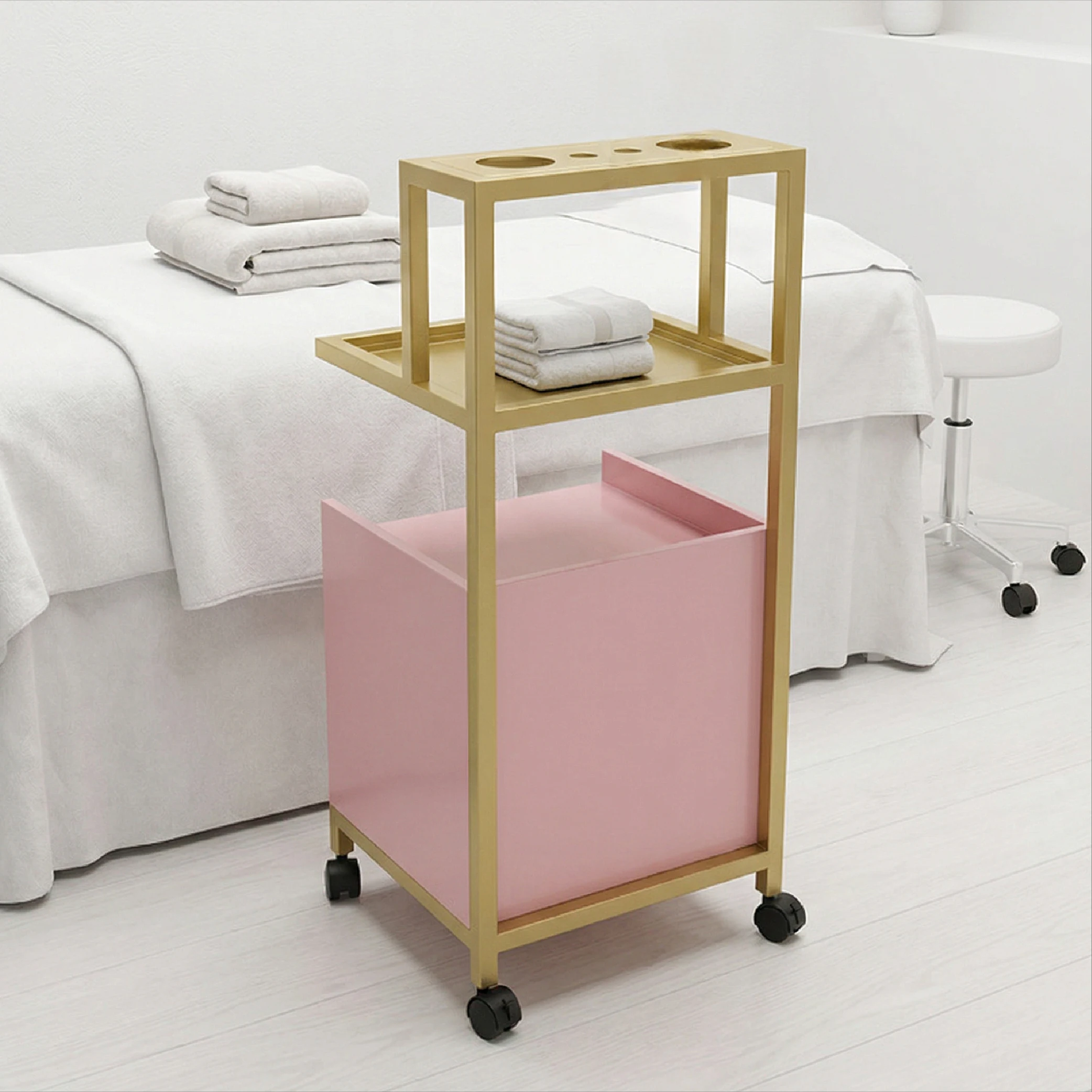 Luxury Stainless Steel Gold-plated Salon Trolley, Durable Spa Beauty Cart with Wheels, 4-Tier Storage Organizer