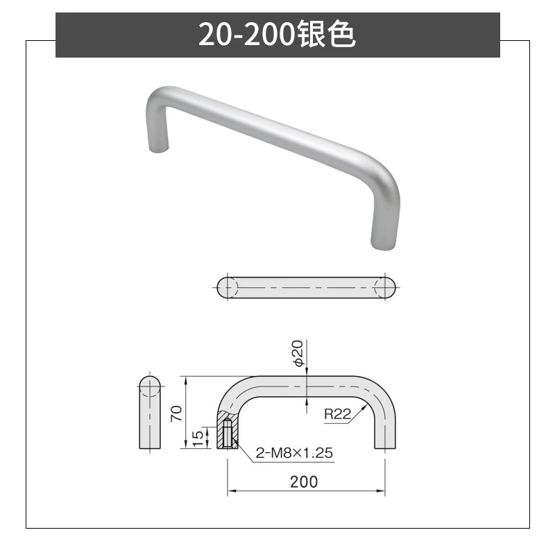 U-förmiger runder Griff aus Aluminiumlegierung, industrieller Schrankgriff mit hoher Tragfähigkeit, große Lochabstände 200/250/300/350/400 mm – Detail 6