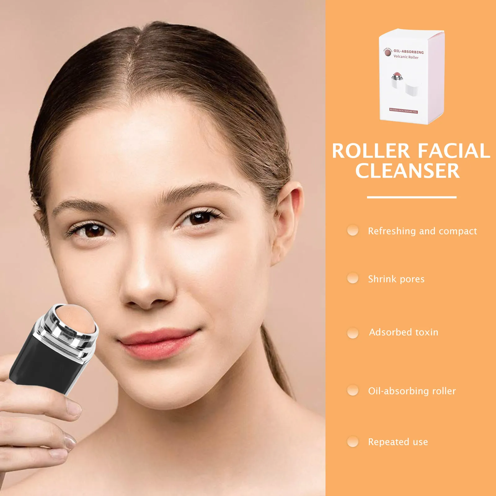 1 unidad de bola absorbente de aceite facial, mini rodillo de barro volcánico para el cuidado de la piel, masajeador facial portátil unisex para control rápido del aceite.