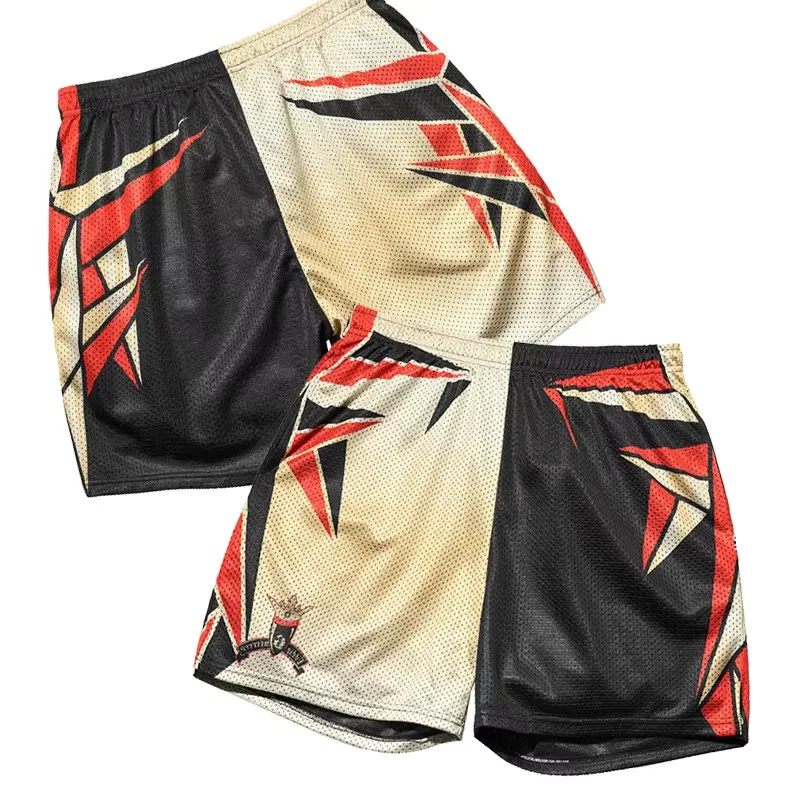 2026 New Arrival Crown Logo Split Color Mesh Basketball Shorts Men's Oversized Pants, Suitable for Daily Wear and Training
