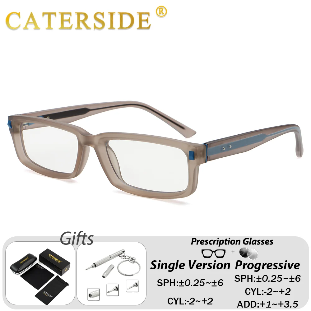 CATERSIDE Men Custom Prescription Glasses Rectangle Spring Hinge Design Optical Eyeglasse Women Daily Home Office Myopia Eyewear