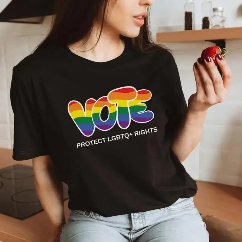 Vote 2024 Election T Shirt Protect LGBTQ Rights Queer Rainbow Pride Month Progressive Voter Equality Inclusiveness