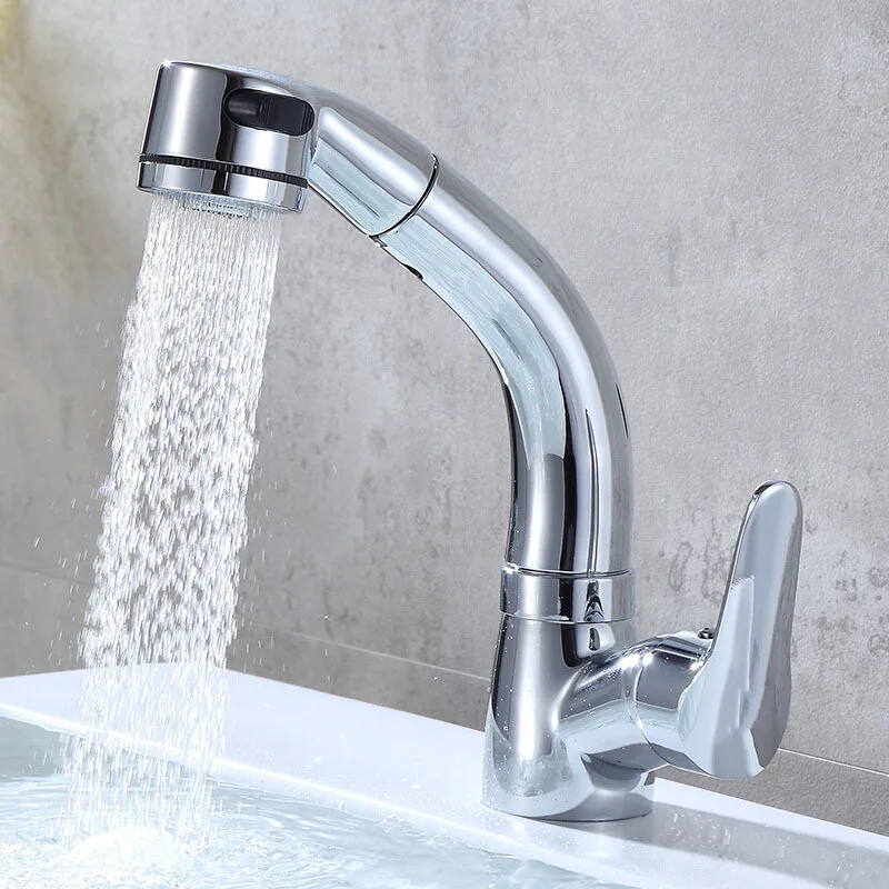 WELS Stainless steel pull faucet hot&cold washbasin bathroom faucets household basin hand basin kitchen retractable rise&fall