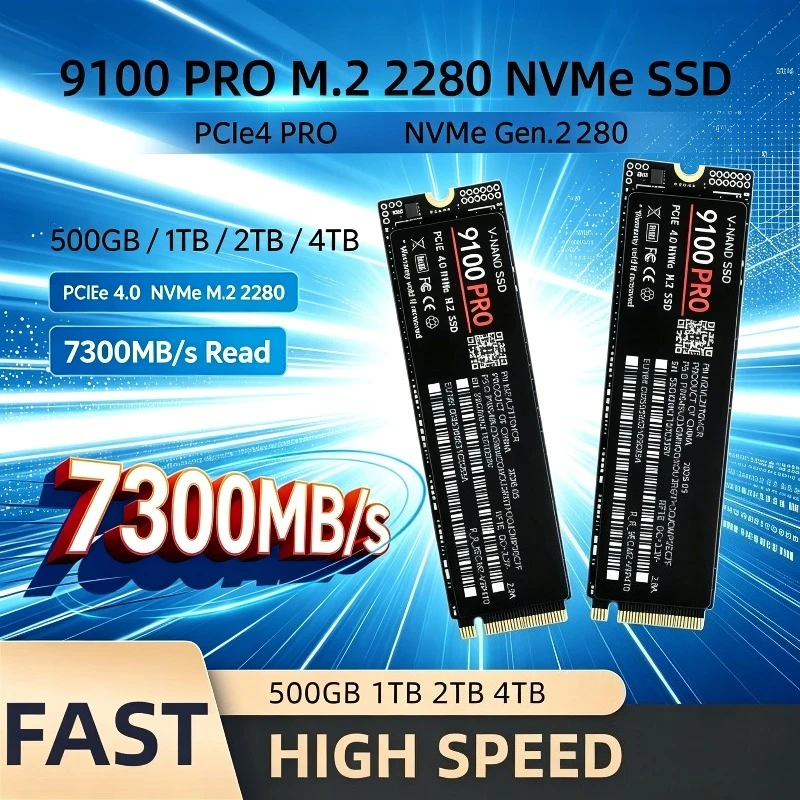 Genuine 9100 PRO M.2 2280 NVMe SSD PCIe4.0 7300MB/s TLC 3D NAND 500GB‑4TB Solid State Storage for PS5 Gaming PC Desktop