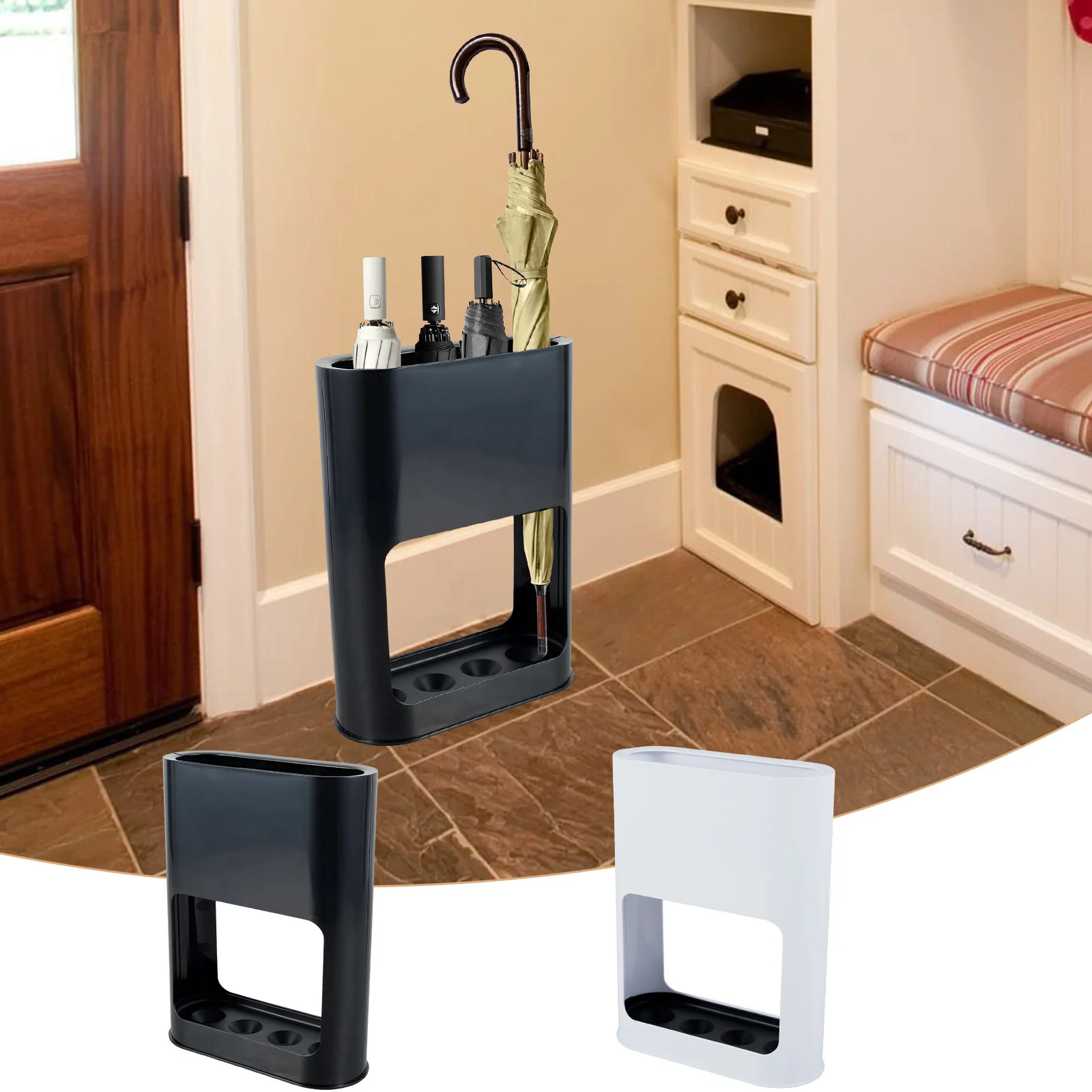 QT Umbrella Stand Rack Fits 4 Umbrellas Holder with Heavy Duty Metal Iron Panel Umbrella Stands with Non-Slip Soft Cushion