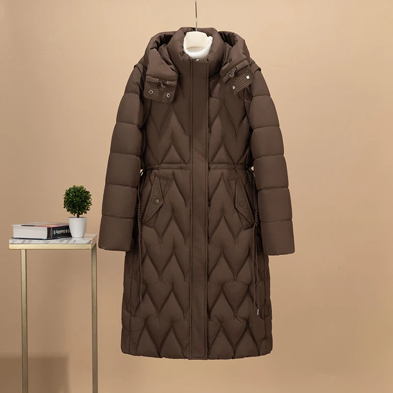 

Detachable Thiened Cotton Jaet Women's Winter Sle Faionable Slimming Mid-Length Over-Knee Cotton Coat for Mommy