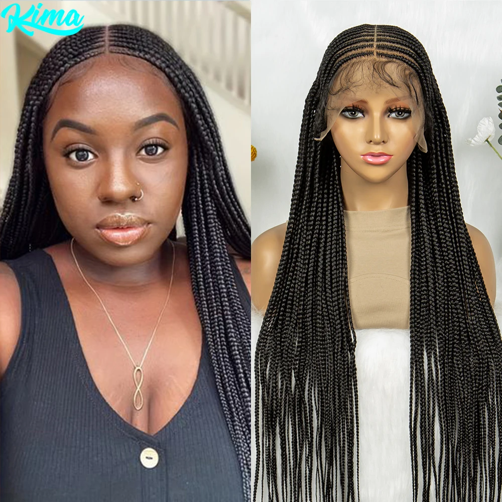 

KIMA Synthetic 36 inch Cornrow Braided Wigs Transparent Full Lace Wig Fulani Stitch Box Braids With Baby Hair for Black Women