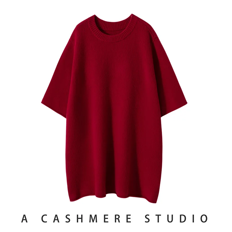 Hot Sale Autumn Winter New 100% Cashmere Sweater O-neck Women\'s Thicken Short Sleeve Pullover Lady Loose Large Size Knit Jumper