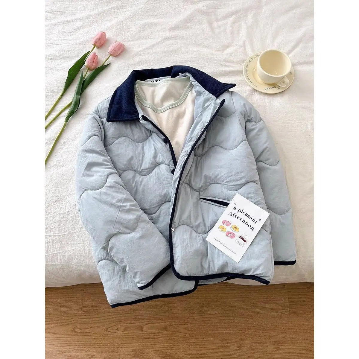 New Creamy Color Block Fleece Self-Heating Long Sleeve round Neck Thickened Winter Base Shirt Versatile T-Shirt Korean Style ...
