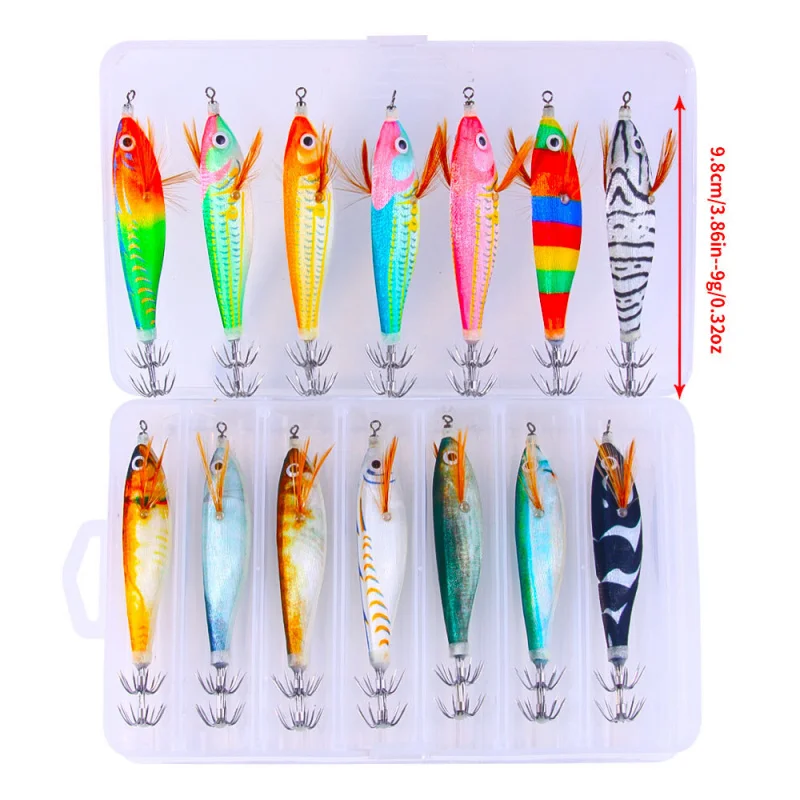 

14 шт.-9,5 см 9 г деревянная коробка для креветок высокая прозрачность светящийся крючок для кальмара наживка для морской рыбалки приманка поддельная приманка каракатица кальмар специальный F